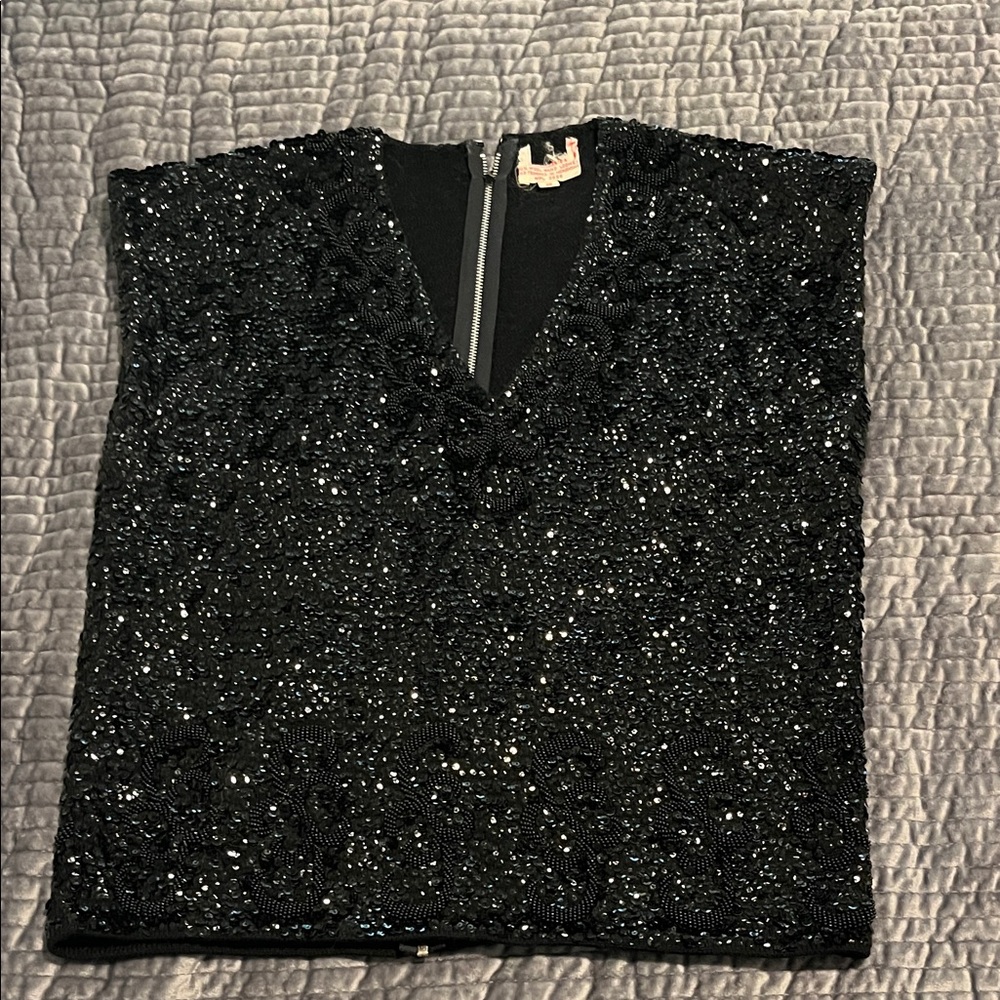 Vintage Black Sequin Sleeveless Top